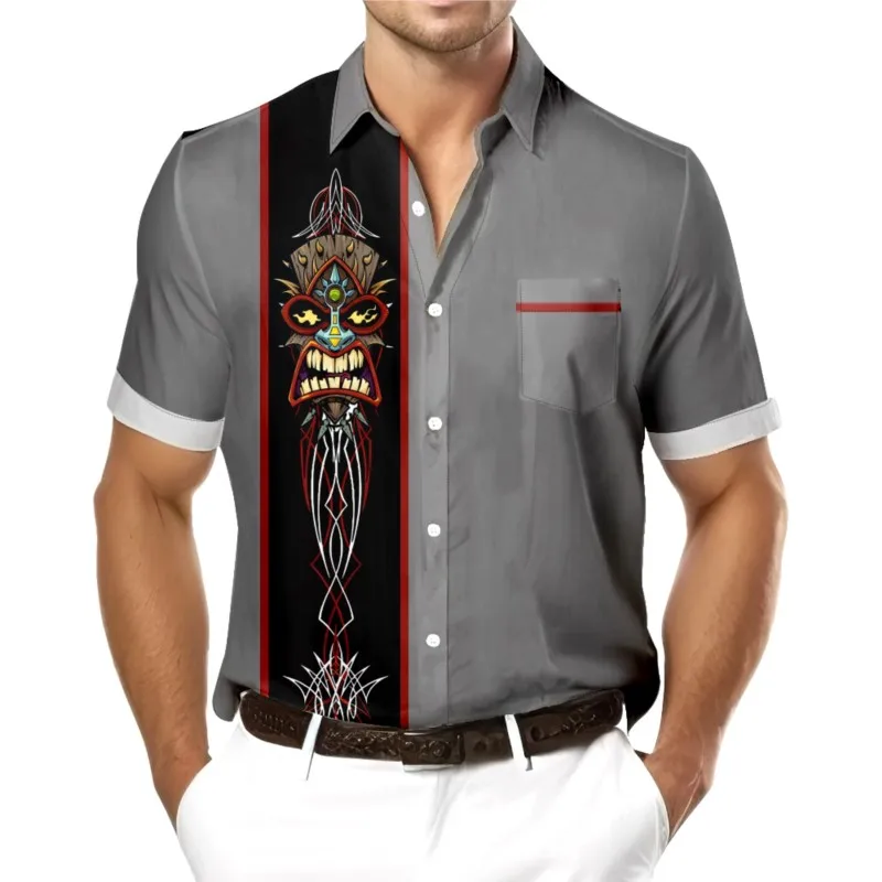 Men's Indian Culture Chest Pocket Striped Shirt Casual Daily Short Sleeve Shirt Streetwear