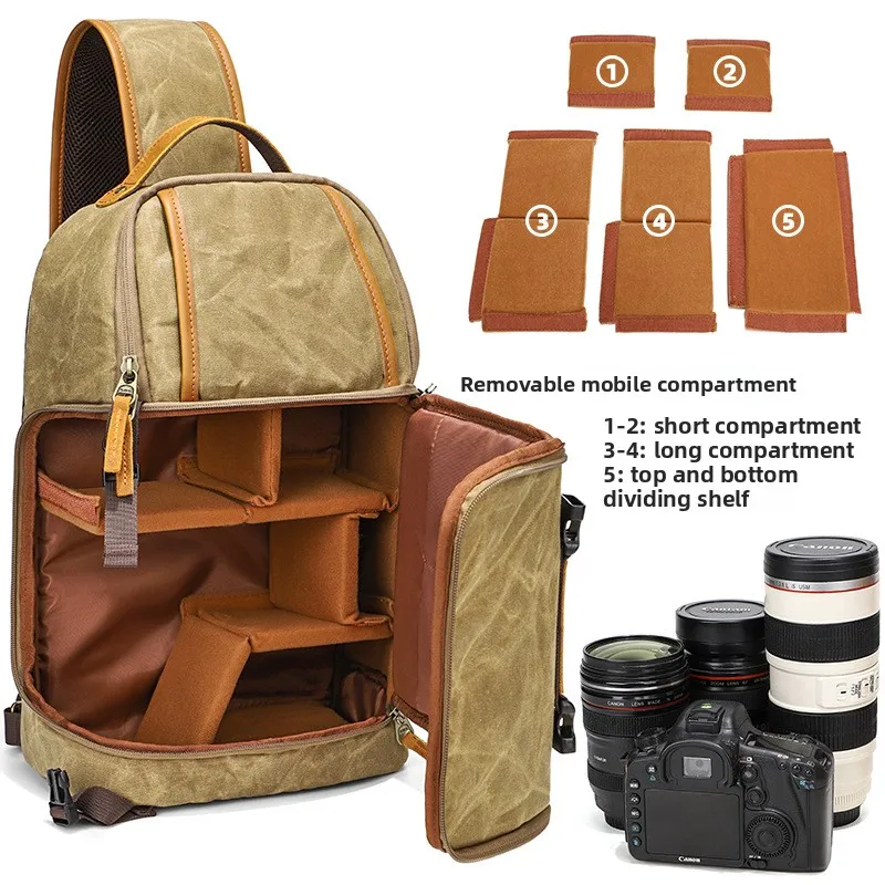 Canvas single-shoulder photography bag, triangular single-lens reflex camera bag, inner lining trendy crossbody bag