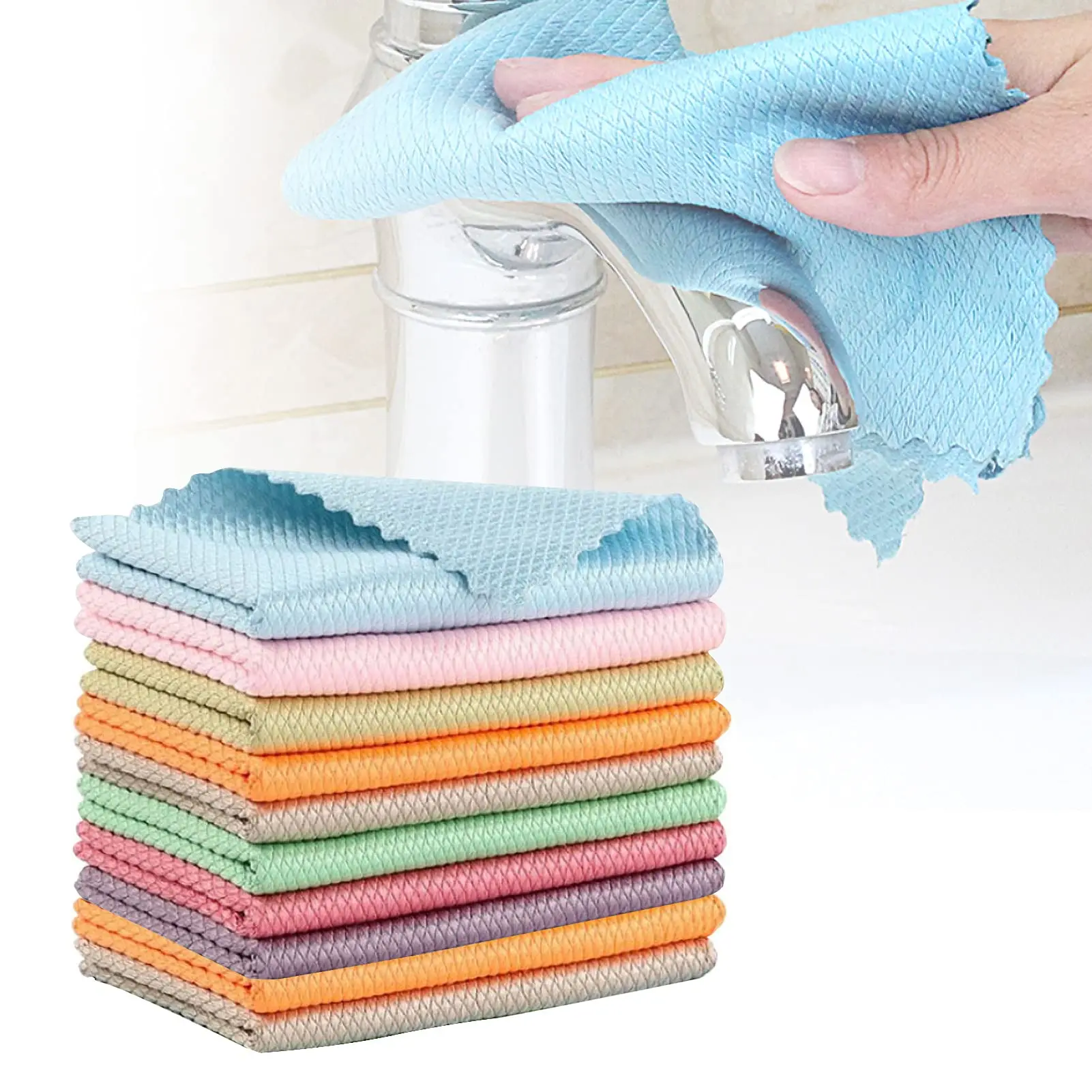 10/5 Pcs Anti-Grease Fish Scale Wipe Efficient Kitchen Microfiber Scale Washing Rags Clean Towel Cloths Dish Cleaning Home Tools