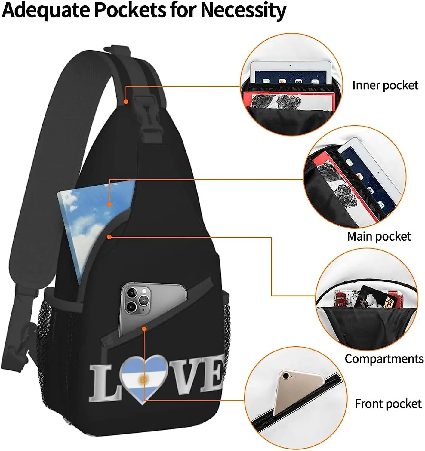 الأرجنتين الرافعة حقيبة الأرجنتين العلم Crossbody الصدر Daypack حقيبة ظهر عادية الأرجنتيني حقيبة الكتف حجم واحد Kawaii ظهره