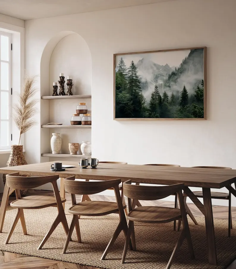 Large-size Foggy Mountain Forest Mountain Canvas Poster Green Forest Landscape Wall Art Print for Modern Living Room Home Decor