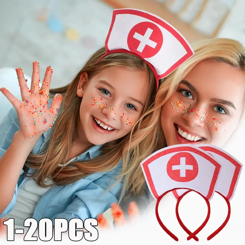 1-20PCS Nurse Pink Hat Headband Halloween Costume Hair Hoop Role Play Accessory Party Decor for Women Girls Cosplay Headpiece