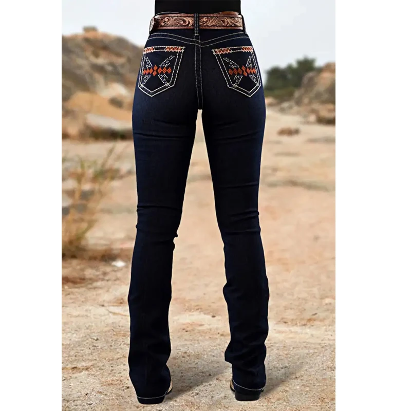 【جينز Y2K المتعثر】جينز جينز عالي الارتفاع قابل للتمدد من قماش الدنيم، تطريز كلاسيكي أنيق من حجر الراين للمناسبات الكاجوال أو الأنيقة