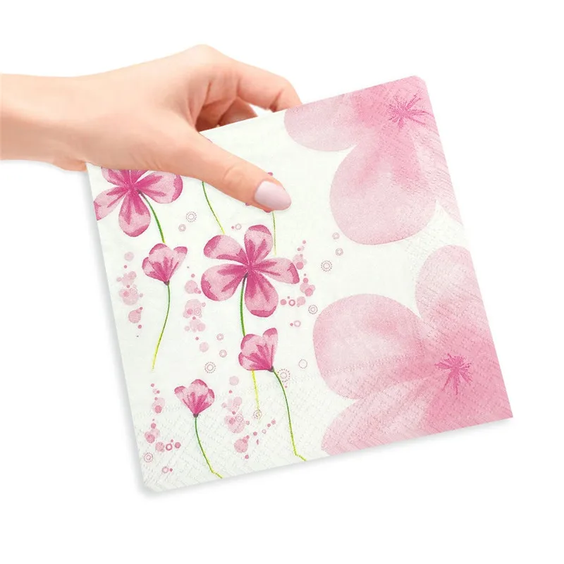 20Pcs/Pack Flower Paper Tissue Cocktail Square Dinner Disposable Napkins Wedding Party Decoration