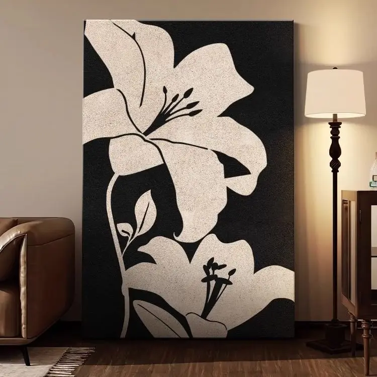 Medieval abstract high-end flower black and white decorative sofa background wall canvas painting