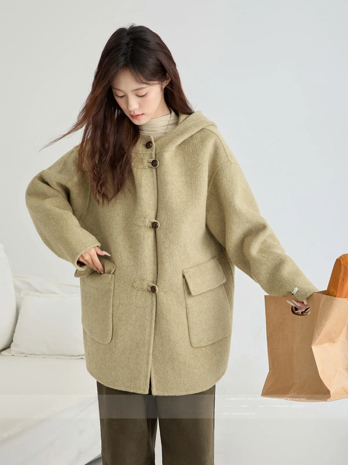 

MoZaic двустороннее пальто Camere ort с капюшоном для женщин, зима 2024, простые свободные длинные свечи, чистый цвет