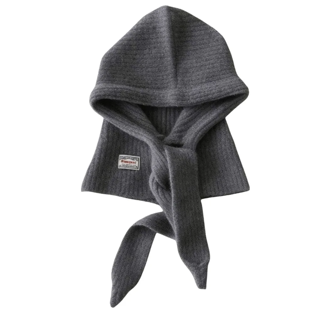 

Woolen Material Woolen Knitted Balaclava Ear Protection Neck Protection Winter Hooded Hat Large Head Circumference 2 in 1 Design