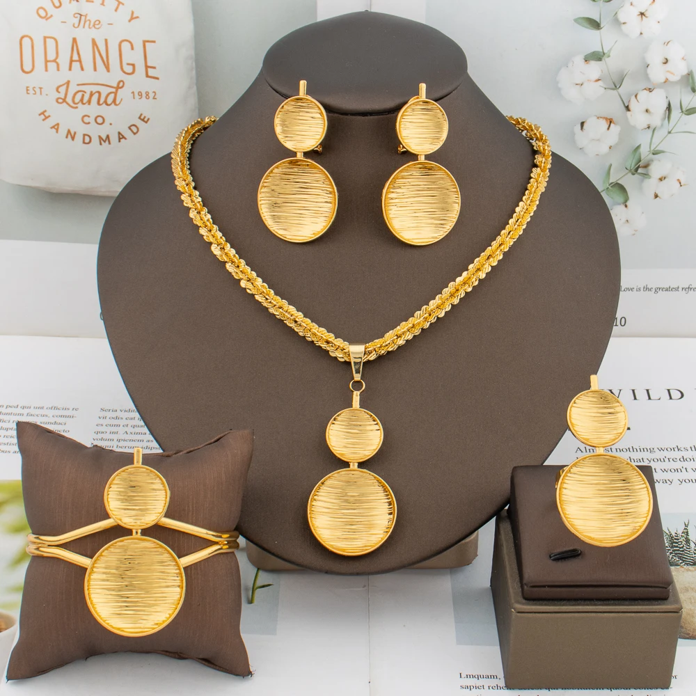 

Luxury Gold Color Chain Earrings 45cm Necklace Bracelet Ring 8 Shape Copper Dubai African Fashion Jewelry Set Anniversary Gift