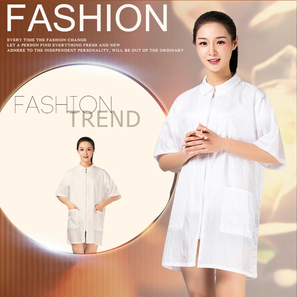 

Водонепроницаемая парикмахерская униформа, белый размер Xl, дышащая одежда для салонной окрашивания волос, большой карман, прочная, быстросохнущая машинная стирка