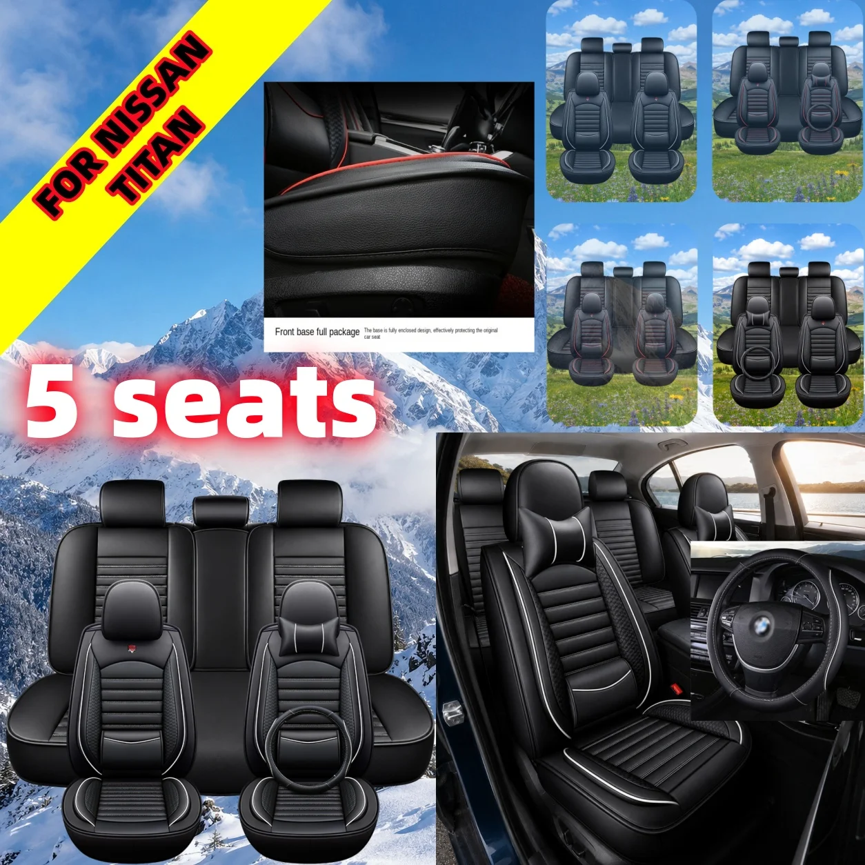 FOR NISSAN TITAN Complete 5-Seat PU Leather Car Seat Covers Set, All-Season Comfort Cushions, Durable Breathable Interior Protection