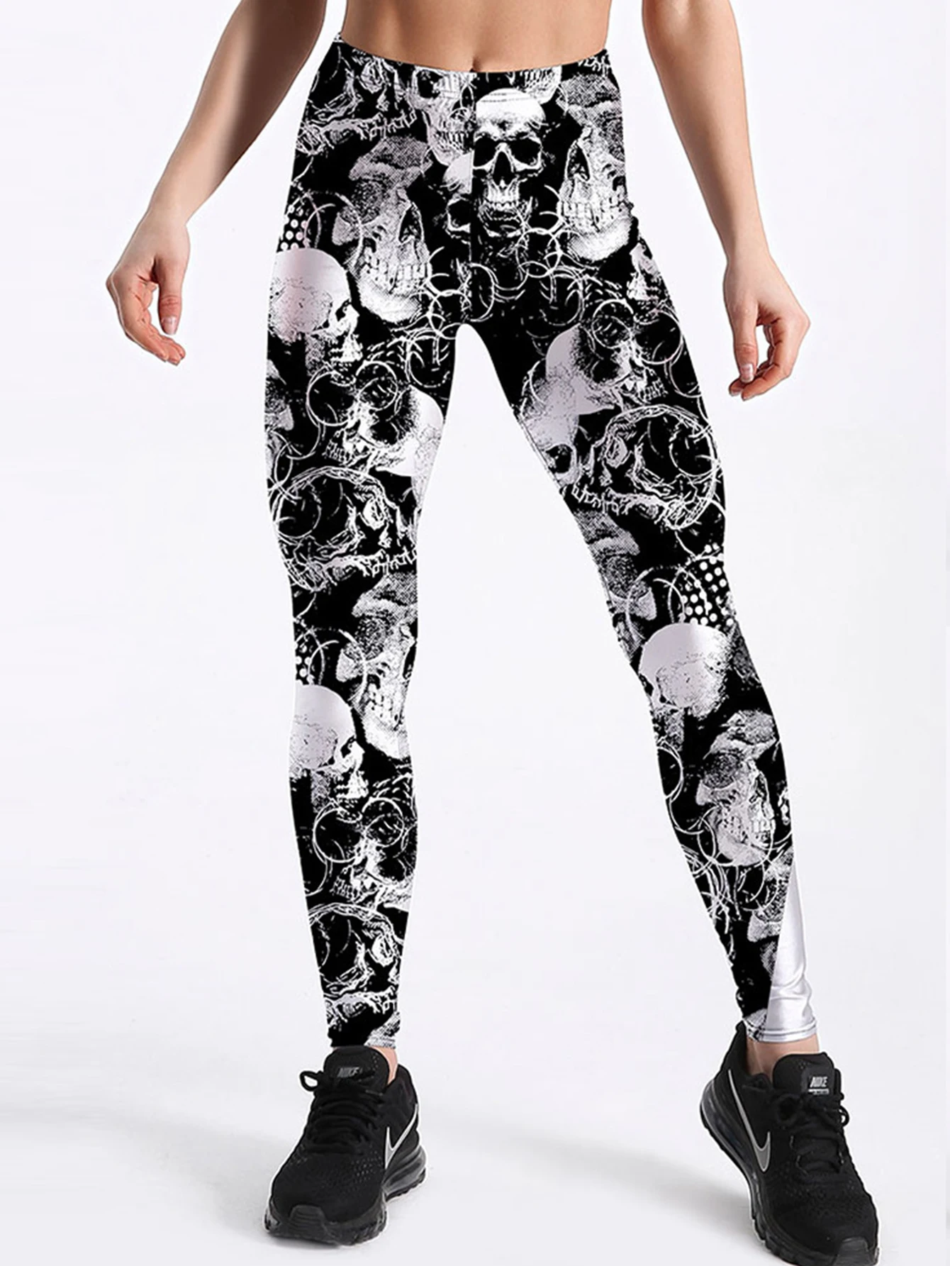 Legging da donna a vita alta, vestibilità skinny, stampa completa, design di Halloween, autunno sportivo, lunghezza alla caviglia, stile basic