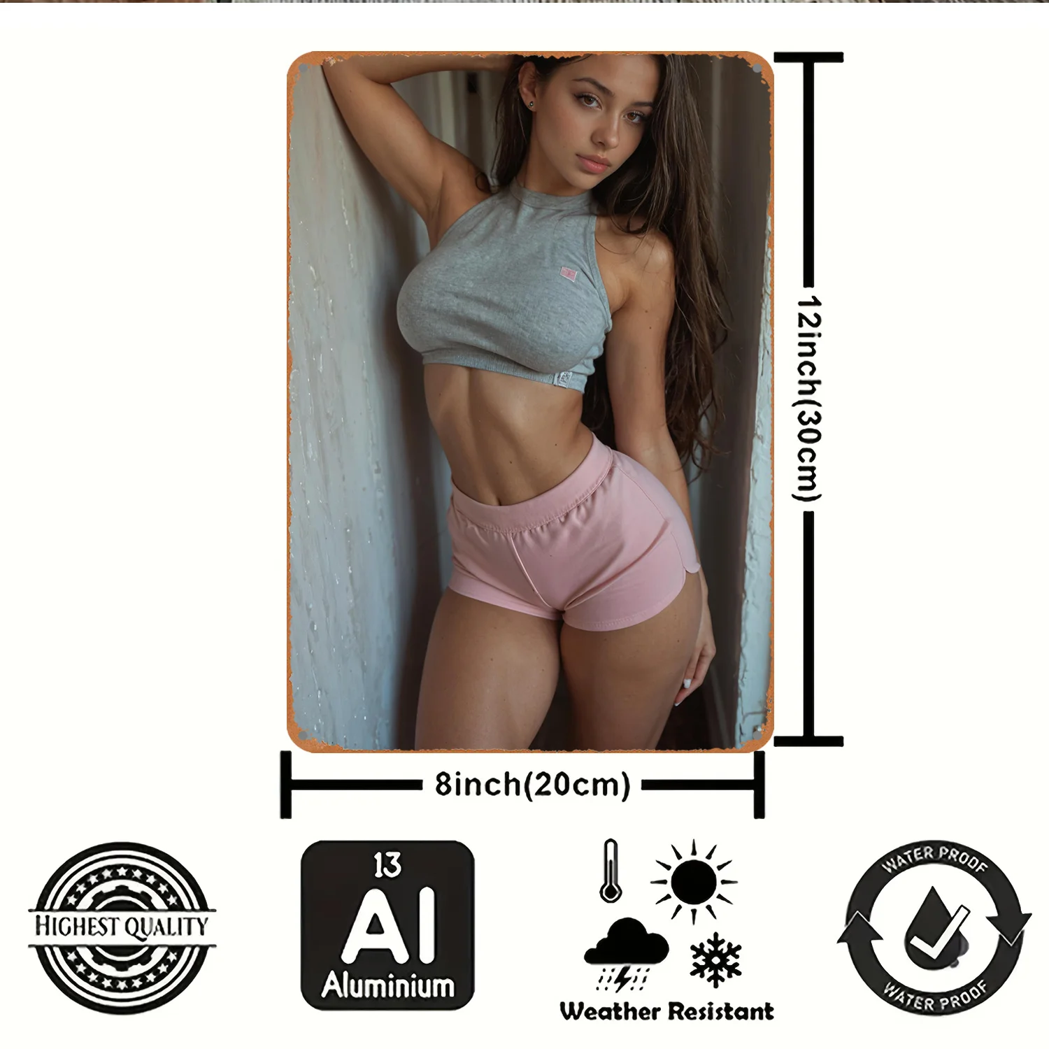 Vintage Metal Tin Sign Sporty Fit Girl Portrait Art Wall Decor Gym Bedroom Man Cave Wall Ornament