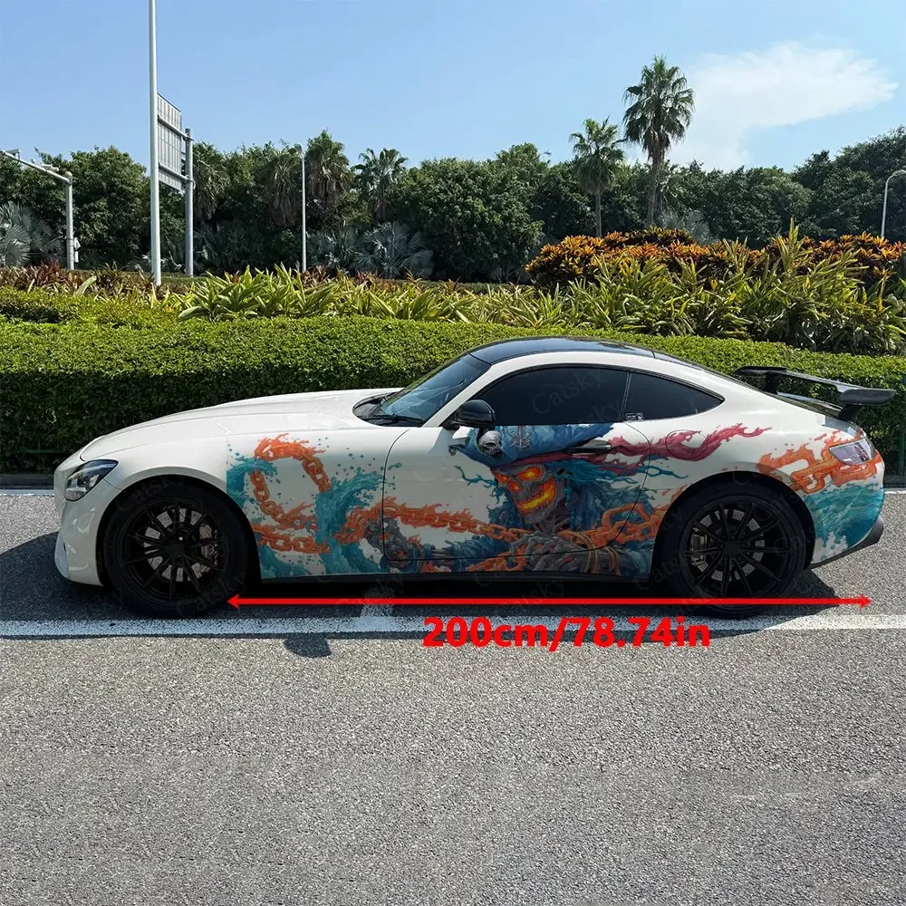 Pirate Hat Iron Chain Skull Wave Car Side Wraps, Self-Adhesive PVC Waterproof & Scratch-Resistant Stickers, Car Accessory Gift