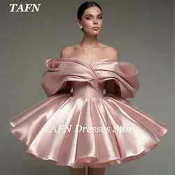 TAFN Pink Mini Ball Gown Off the Shoulder Prom Party Dress A-line Draped Above Knee Evening Dresses  Lace-up Customized