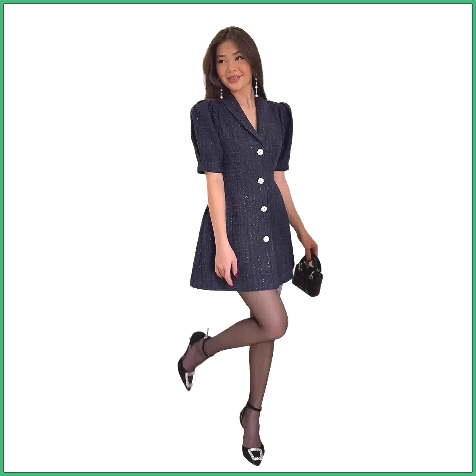 Elegante Abito Bodycon Primavera 2026, Vestito da Festa con Scollo a V, Maniche a Sbuffo, Vita Alta e Linea ad A