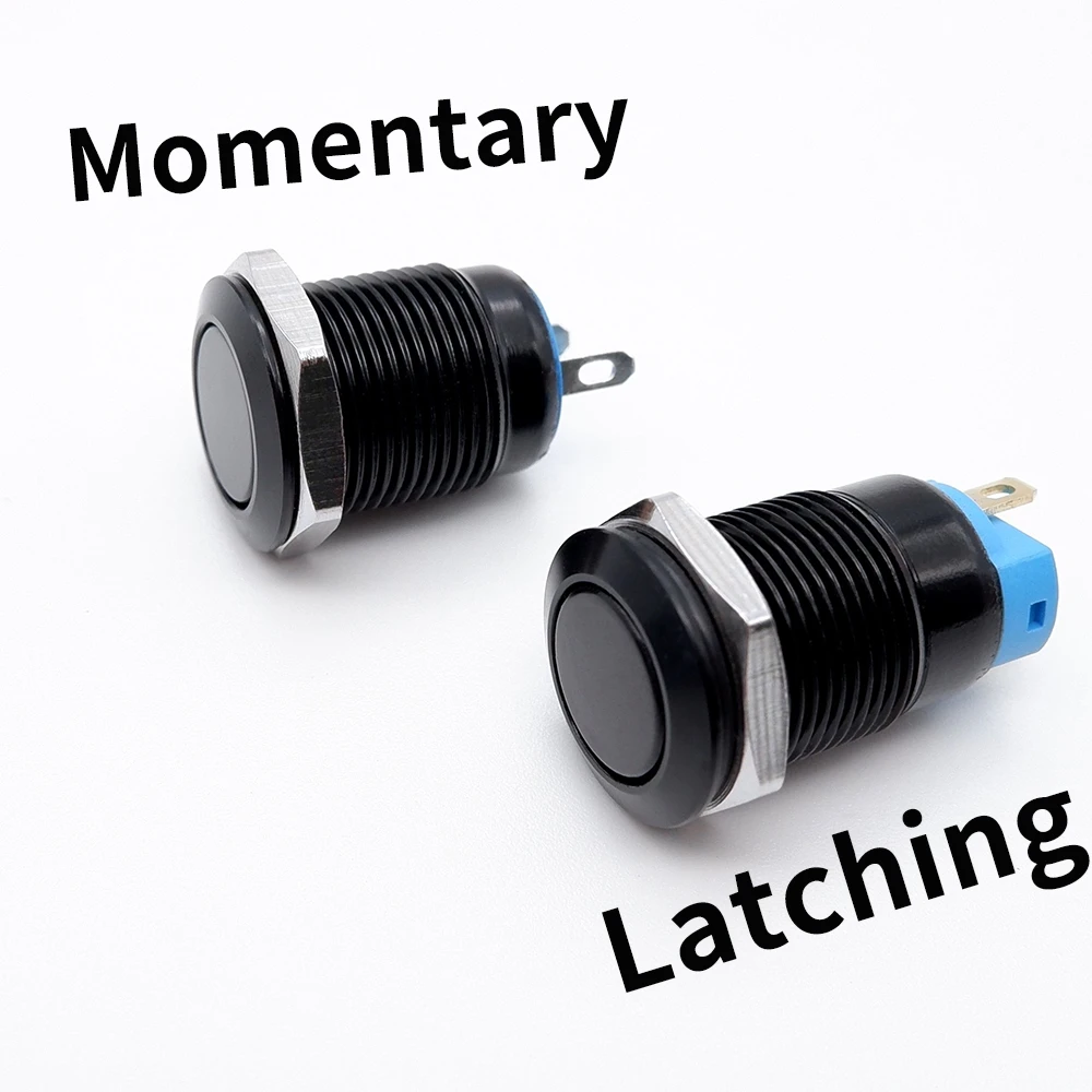 12mm Metal Push Button Switch Black Silver On Off NO LED Press Button Momentary Locking Car Computer Horn Flat High Head 1NO