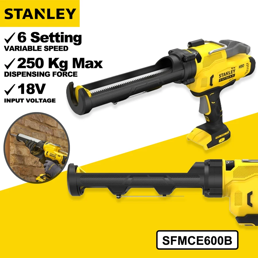 

STANLEY 18V FATMAXV20 Cordless Electric Glue Gun 6 Speed Caulk Gun Doors and Windows Mounting Tool (Tool Only) SFMCE600B