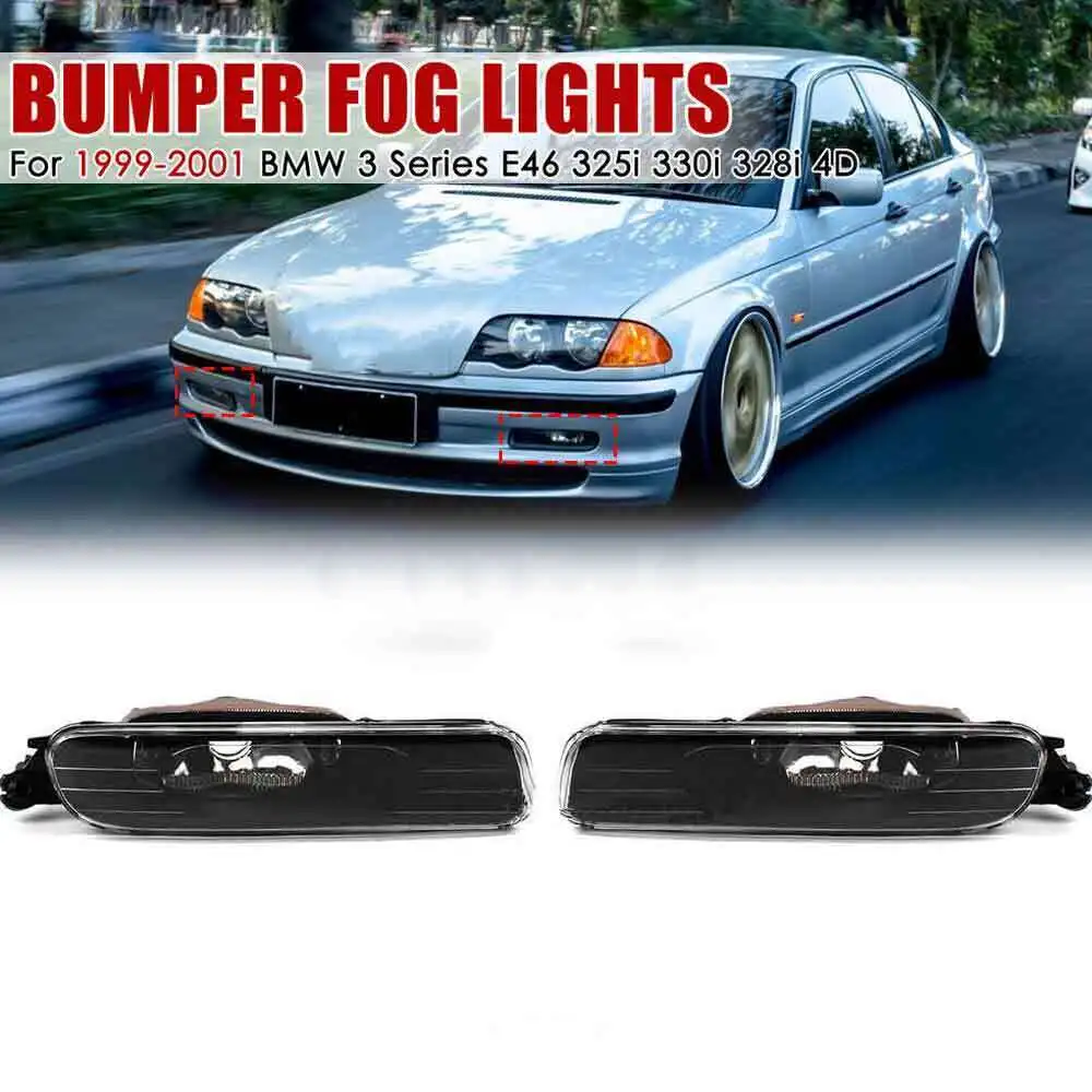 Pair Front Bumper Fog Light For 1999-2005 BMW E46 3Series 323i 325i 328i 330i 4D