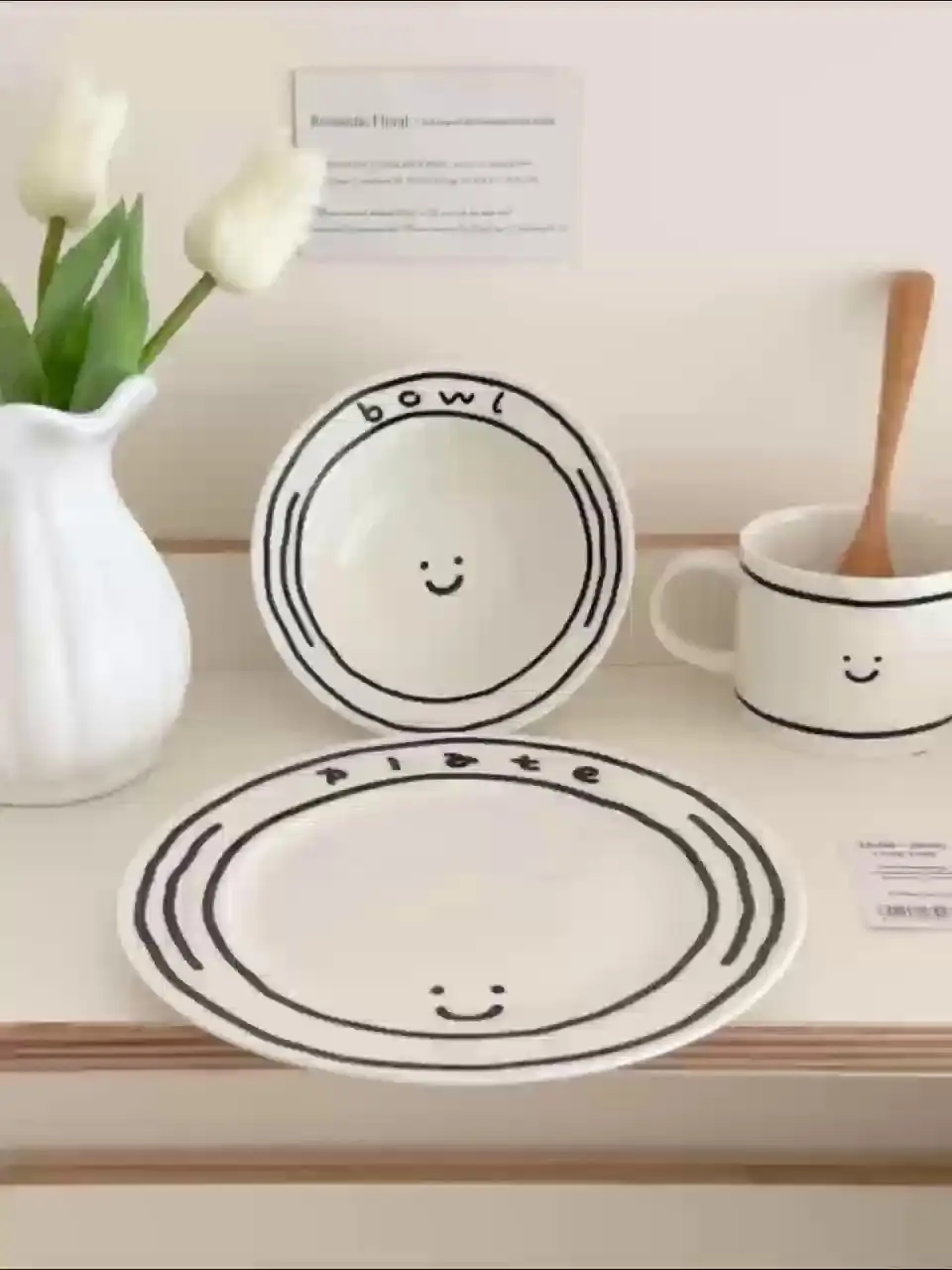 Simple Graffiti Ceramic Smiley Bowls Household Cute Rice Bowl Mug Plates High Quality Restaurant Tablewares