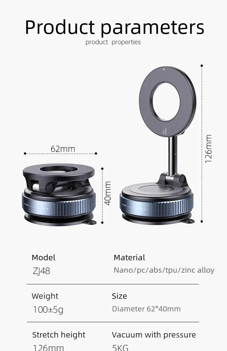 Vakuum-Magnethalterung Verbesserte Version Mehrwinkel-Einstellung Starkes Magnetisches Saugdesign Faltbare Auto-Navigations-Telefonhalterung – Detail 13
