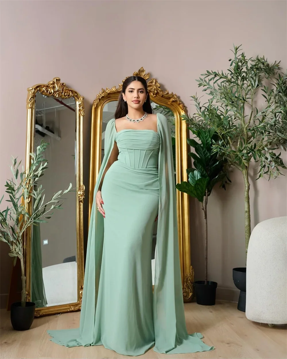

Customized Green Mermaid Off Shoulder Formal Evening Dresses Draped Sleeveless vestidos de noche Corset Floor-Length