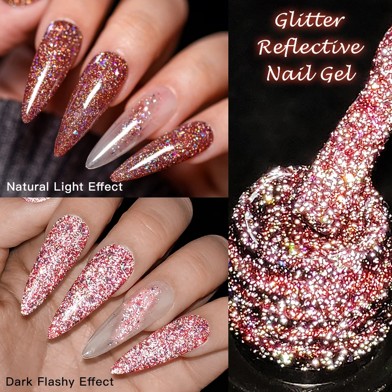 7ML Reflective Glitter Gel Nail Polish Brown Red Sparkling Flash Glitter Gel Polish Semi Permanent Varnish Soak Off UV LED Nails