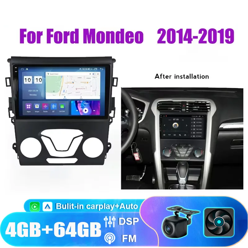 

9“4+64GB Car Radio Carplay Android Auto For Ford Mondeo 2014-2019 Stereo Touch Screen GPS WIFI Video Player 2Din