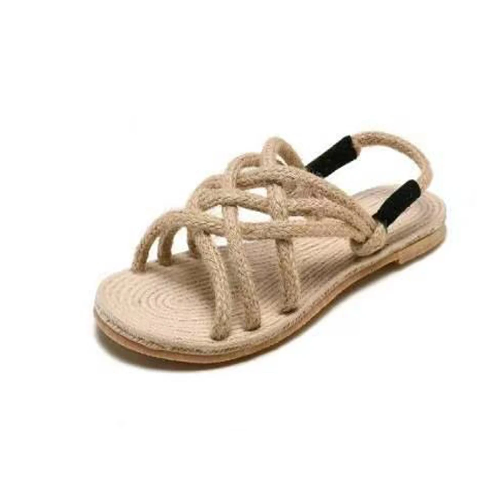 Hemp rope sandals for female students 2022 new straw woven summer cross straps beach casual ladies and slippers women shoes