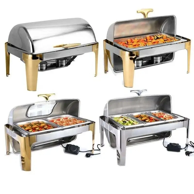 

Luxury hot pot gold buffet food warmer electric hotel set casserole hot pot heater buffet catering