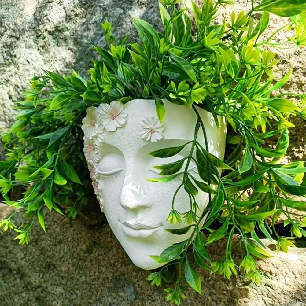 Picture 7: Creative Wall Mounted Facial Flower Pot Rainproof Wall Mounted Resin Succulent Flower Pot Statue Garden Decoration