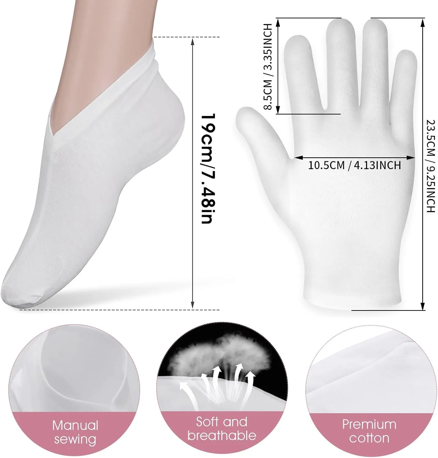 2 Pairs Moisturizing Gloves&Socks for Overnight Bedtime Heal Eczema Sleeping Lotion Hand Spa Treatment,Repair Cracked Dry Skin