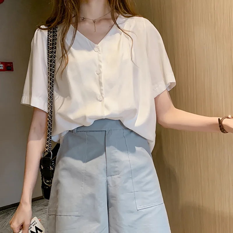 

plus Size Loose Short Sleeve V-Neck Women's T-Shirt Summer New Style Slimming Chiffon Base Shirt for Plump Sister