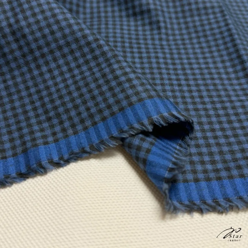 2Meters 100% Cotton Soft Matte Blue Small Plaid Cotton Brushed Fabric Shirt Plaid Cotton Fabric