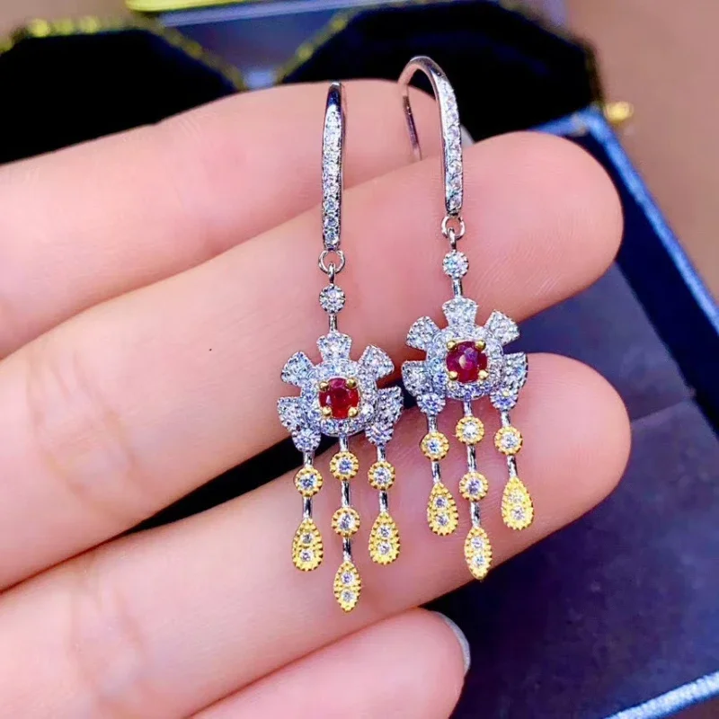 Natural Ruby Earrings Women's Party Jewelry 925 Sterling Silver High End Jewelry Exclusive Free Shipping Clearance Sale