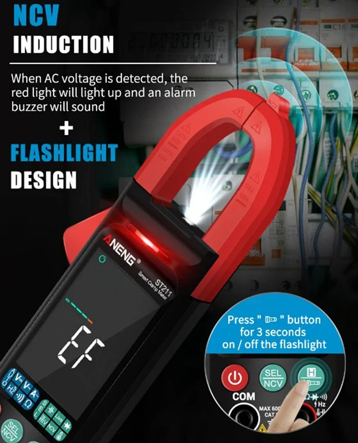 ST211 Digital Clamp Meter 6000 Counts Multimeter DC/AC Voltage Current Tester Car Amp Hz Big Color Screen NCV Ohm Test