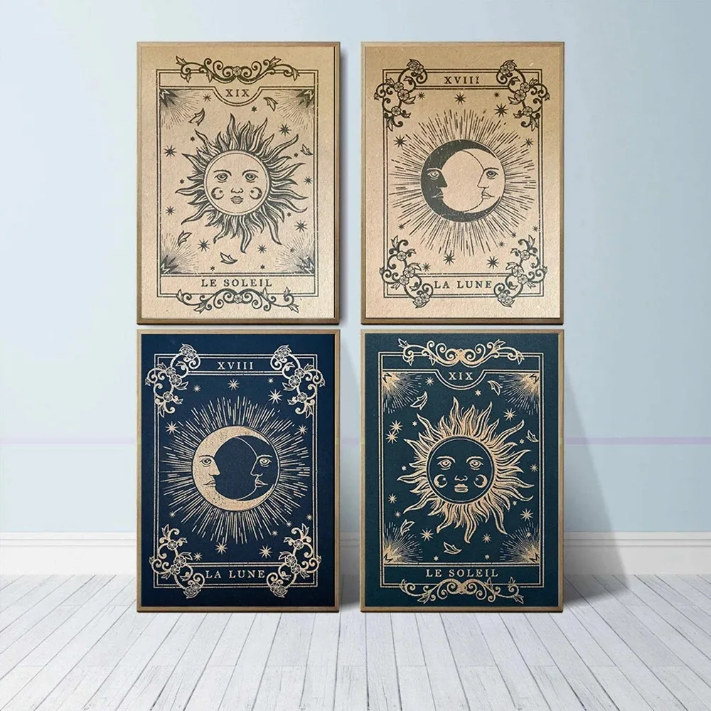 1Pcs Sun Picture on the Wall Art Canvas Painting Bedroom Poster Tarot Cards Interior Paintings Black Home Decor Moon Living Room