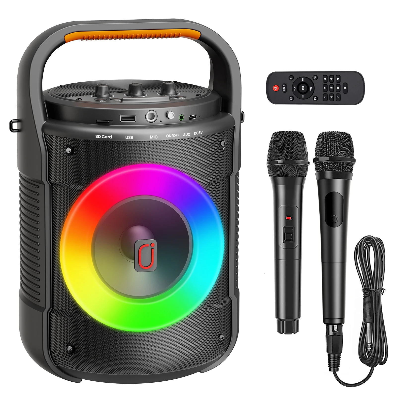 

FanFun D12 Karaoke Machine for Adults & Kids, Portable Kareokee PA System for Party with RGB Lights, Support USB/AUX/TF/REC