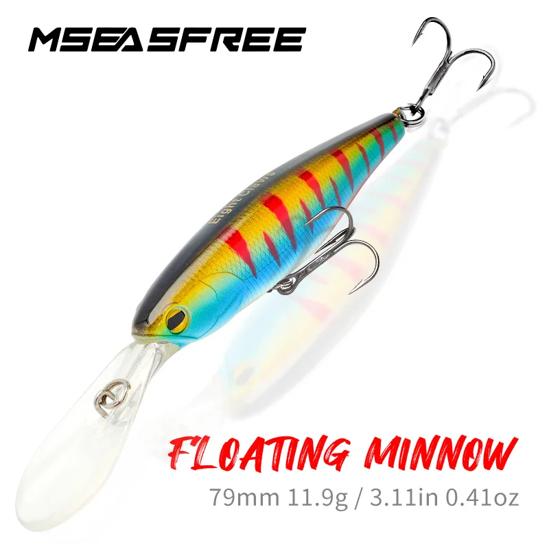 

MSEASFREE Floating Minnow 79mm 11.9g Fishing Lure Wobblers Rattle Artificial Hard Bait Freshwater Saltwater Baits For Bass Pike