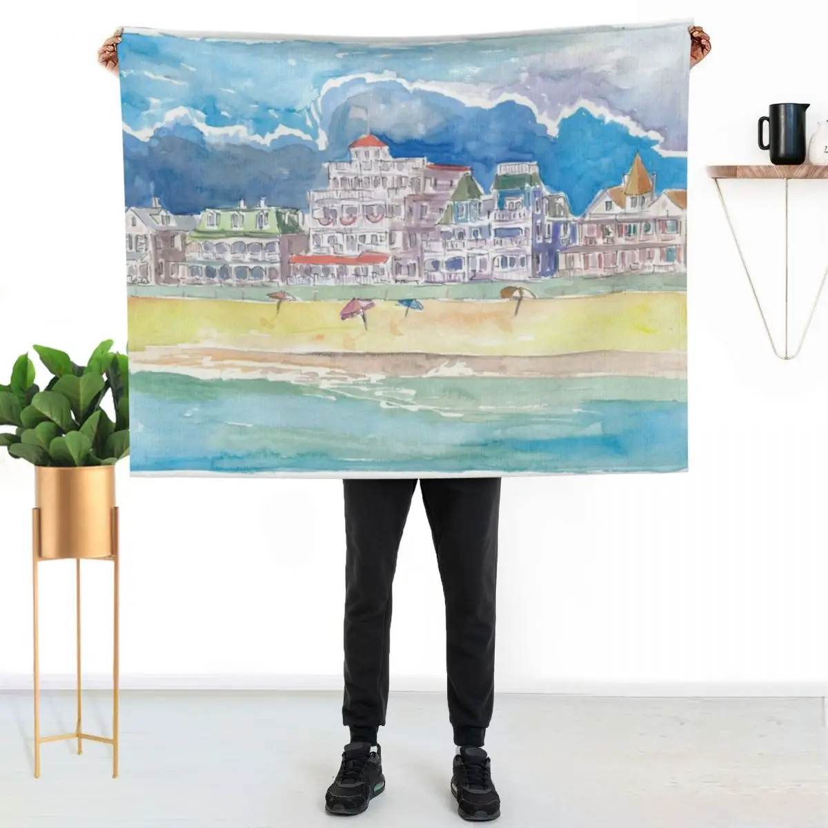Cape May New Jersey Typical Beach Scene Throw Blanket Ultra Soft Flannel Fleece Blanket for All Seasons