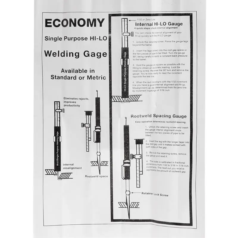 6-inch Internal Hi-Lo Gage Single Purpose Welding Gauge Determine Rootweld Spacing In Inch Stainless Steel Durable