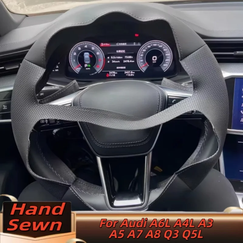 

Microfiber Leather Hand-Sewn Steering Wheel Cover For Audi A6L A4L A3 A5 A7 A8 Q3 Q5L Anti-Slip Breathable Auto Accessories