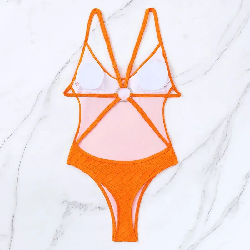 Traje de baño de Jacquard a la moda para mujer, traje de baño Sexy de una pieza con tirantes y espalda descubierta, traje de baño ajustado para vacaciones en la playa 2025