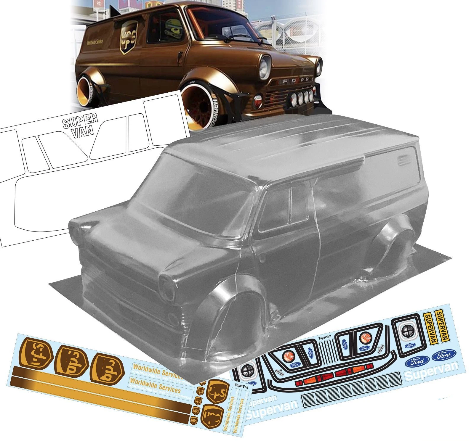1/10 Super Van Wide body RC PC body shell lampshade 190mm width Transparent drift touring body shell For RC hsp hpi trax Tamiya