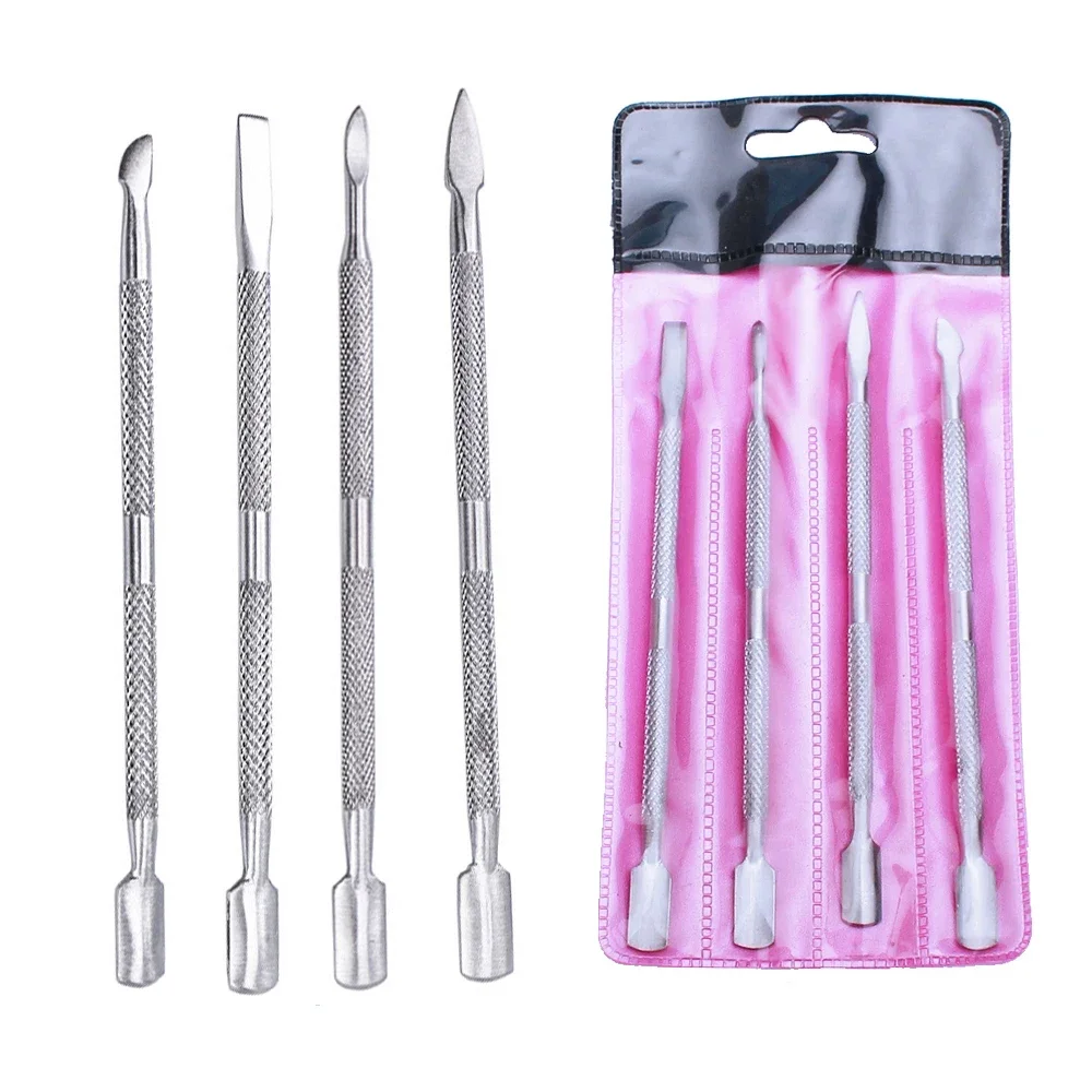 

4 шт./компл., стальной толкатель для кутикулы с двойной головкой, толкатель для ногтей из нержавеющей стали, для удаления омертвевшей кожи, инструменты для маникюра, педикюра, дизайна ногтей