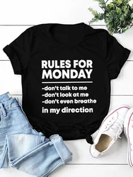 REGELS VOOR MAANDAG Brief Print Vrouwen T-shirt Korte Mouw O Hals Losse Vrouwen T-shirt Dames T-shirt Tops Camisetas Mujer