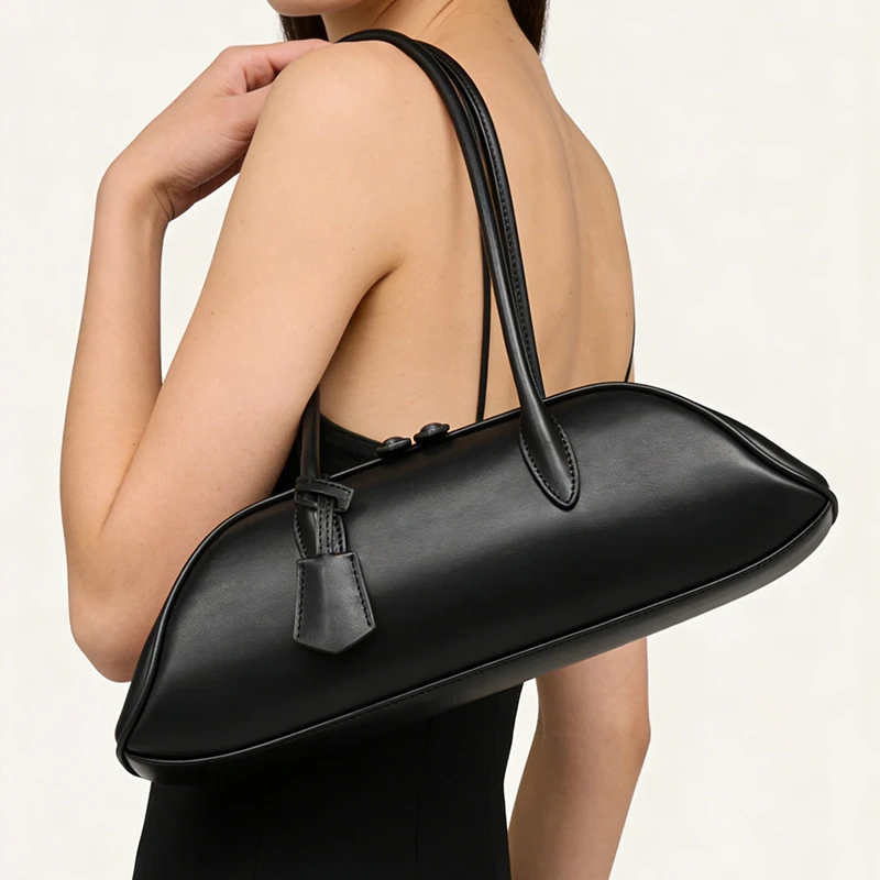 

Branded Shoulder Bag Stylish Versatile Underarm Bag Women's High-end Luxury Handbag Solid Color Minimalist Bowling Bag