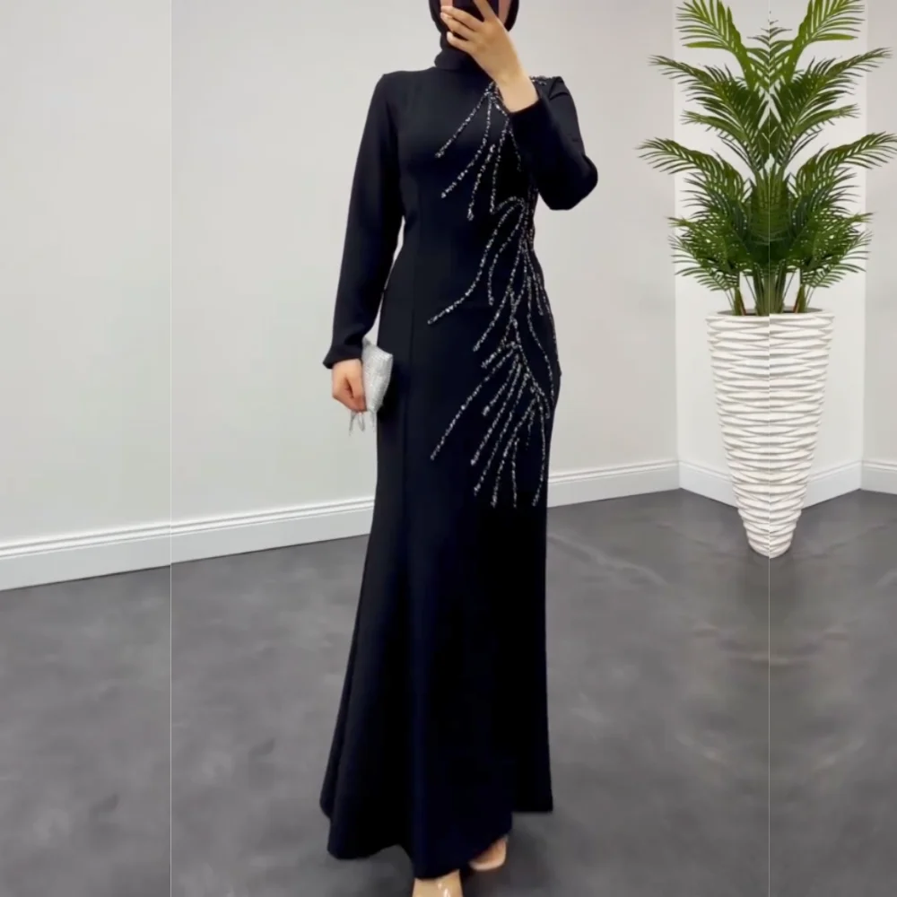 

Customized Jersey Glitter Classic Black High Collar Mermaid Long Dress Bespoke Occasion Luxury Evening Elegant Party Wedding