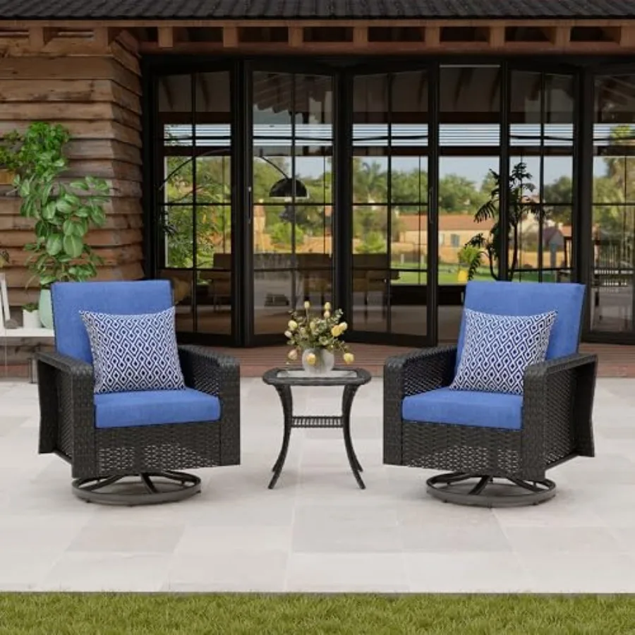

2 Swivel PE Rattan Patio Chairs and Side Table Set, High-Density Foam Cushions, Sturdy Frame, Weather-Resistant for Balcony, Ga