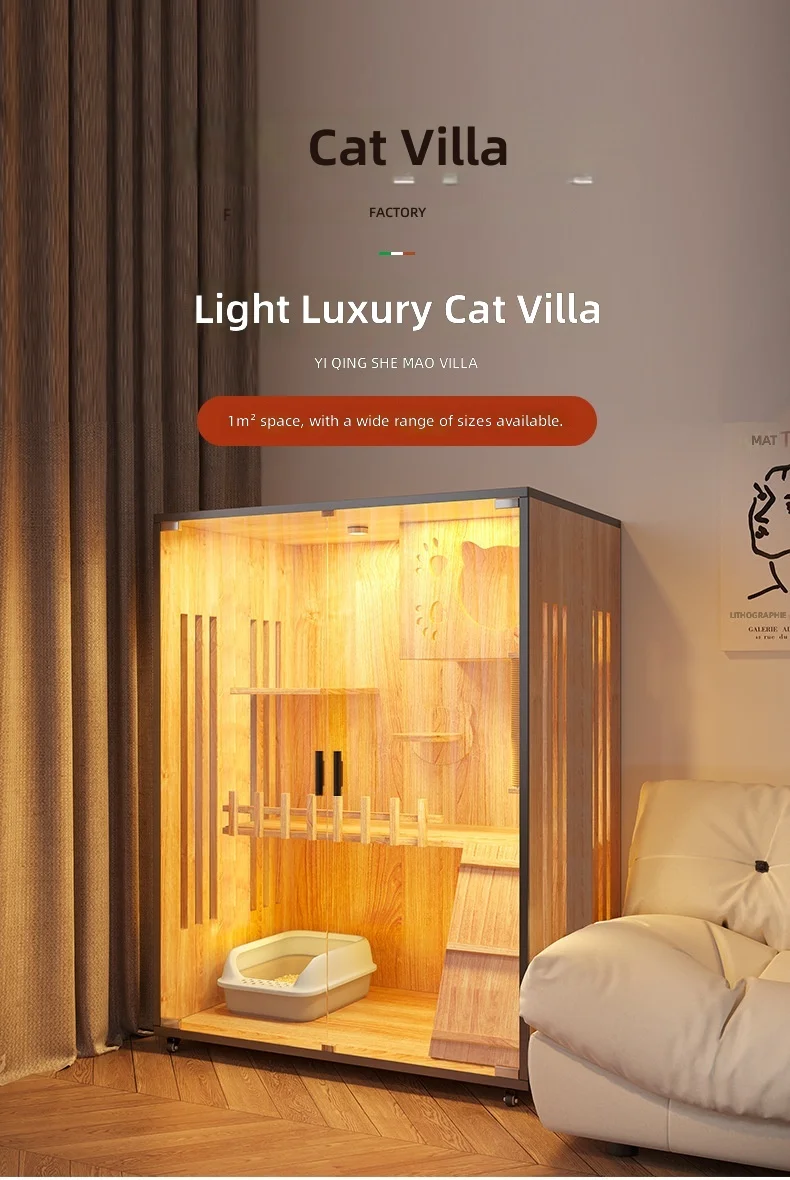 

Wooden Cat House with 2-3 Tiers,Large MultiLevel Cat Cage Cabinet for Indoor Cats,Solid Wood Pet Furniture,Cat Tree Hut,Cat Fort