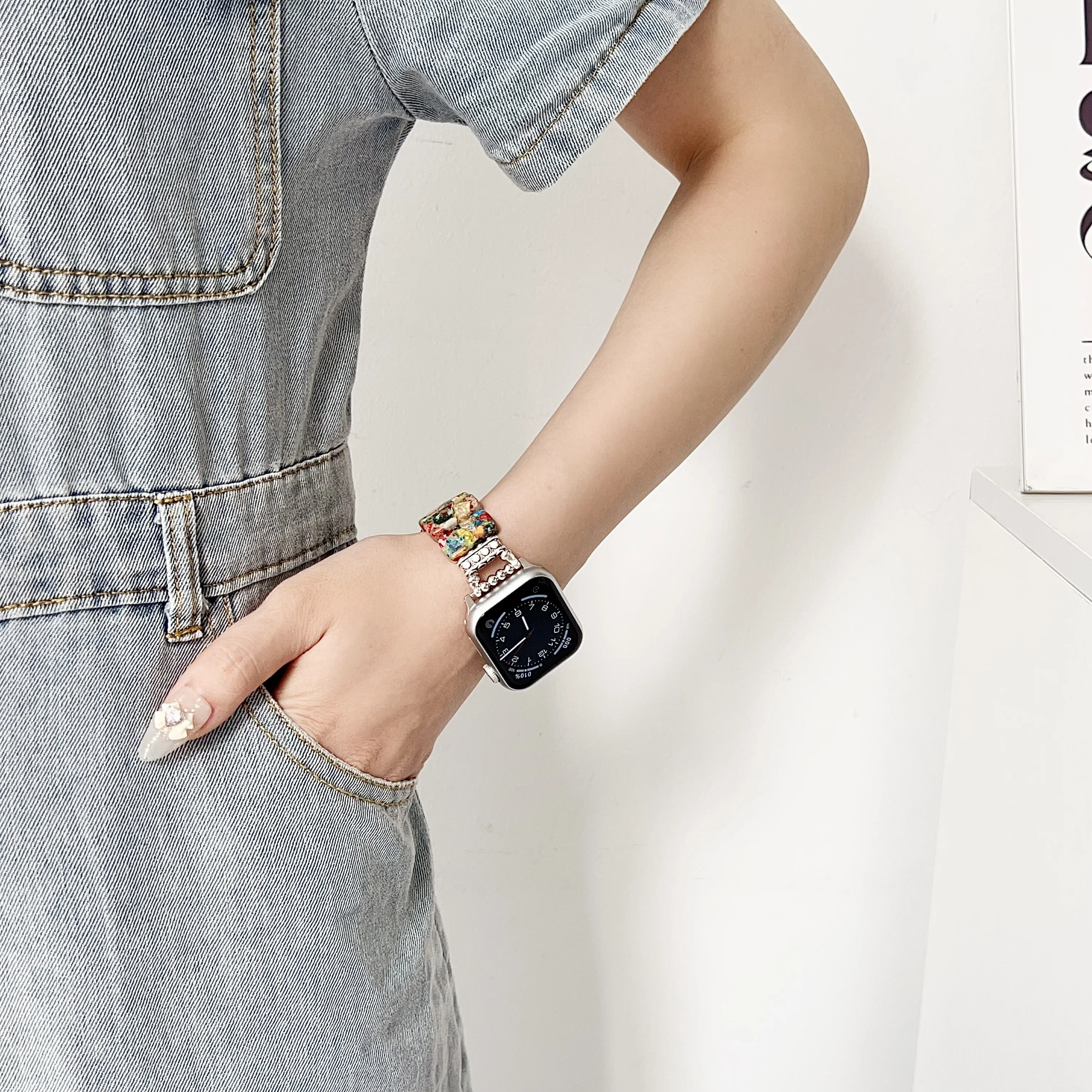 Deluxe Elastic Bracelet Natural Stone Strap for Apple Watch Band Women Series Ultra 11/10/9/8/7/6/5/4/3/2/1 SE